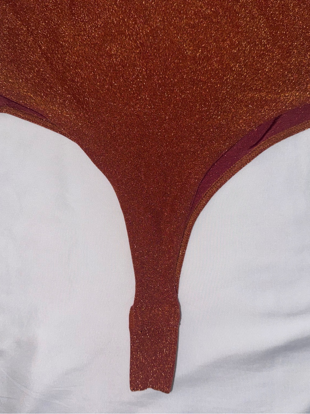 Elodie Copper Metallic Shimmer Long Sleeve V-Neck Thong Bodysuit Size M - Picture 4 of 5